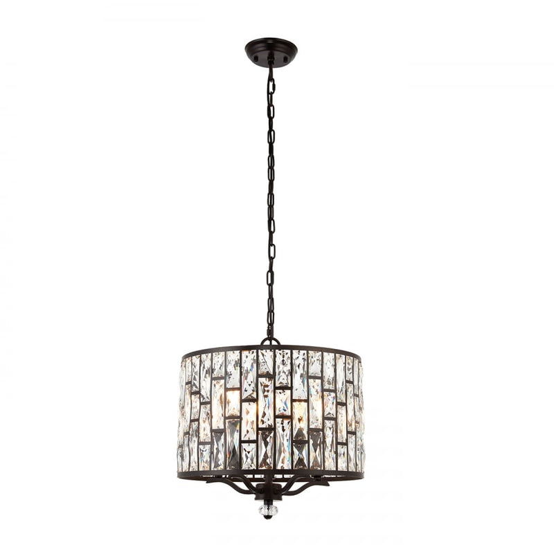 Belle 5 light pendant - Dark bronze & clear crystal glass