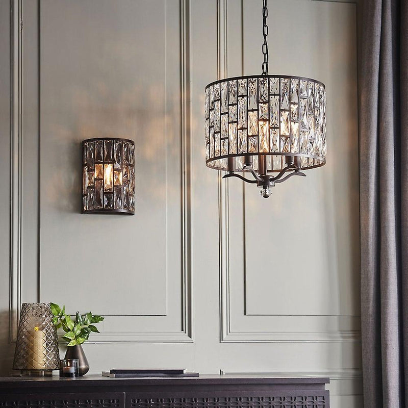 Belle 5 light pendant - Dark bronze & clear crystal glass