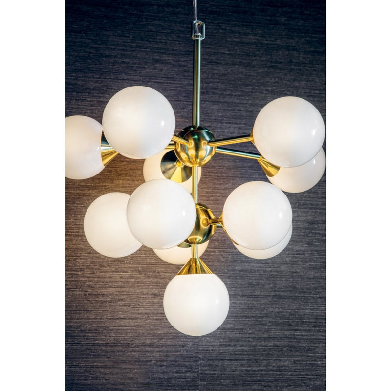 OSCAR 11 LIGHT PENDANT IN BRUSHED BRASS WITH GLOSS WHITE GLASS