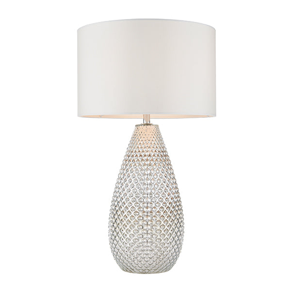 Table Lamp with White Faux Silk Shade & Mercury Glass Base - Livia