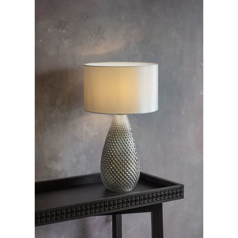 Table Lamp with White Faux Silk Shade & Mercury Glass Base - Livia