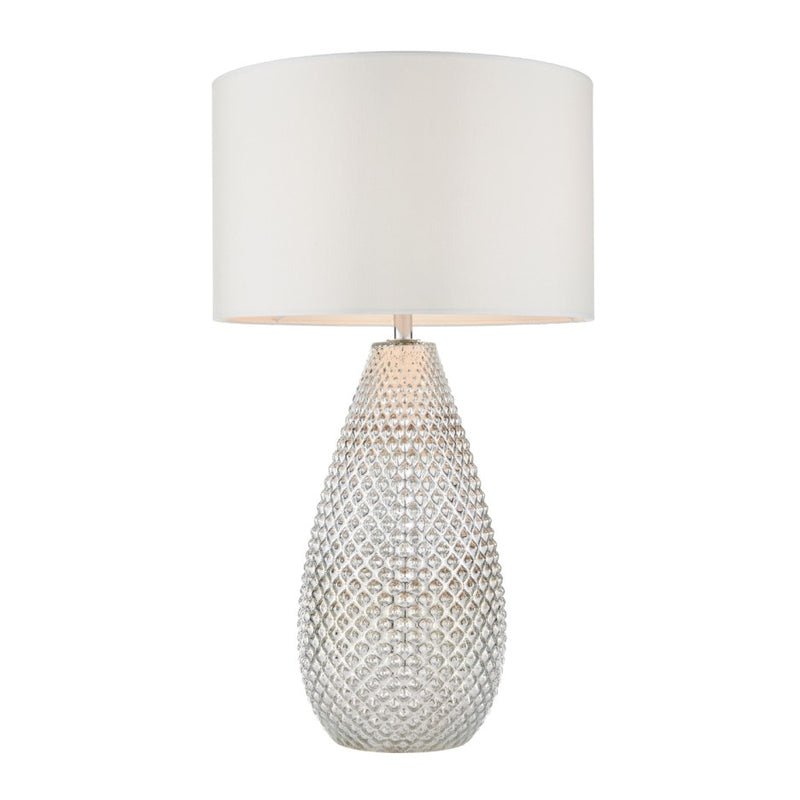 Table Lamp with White Faux Silk Shade & Mercury Glass Base - Livia