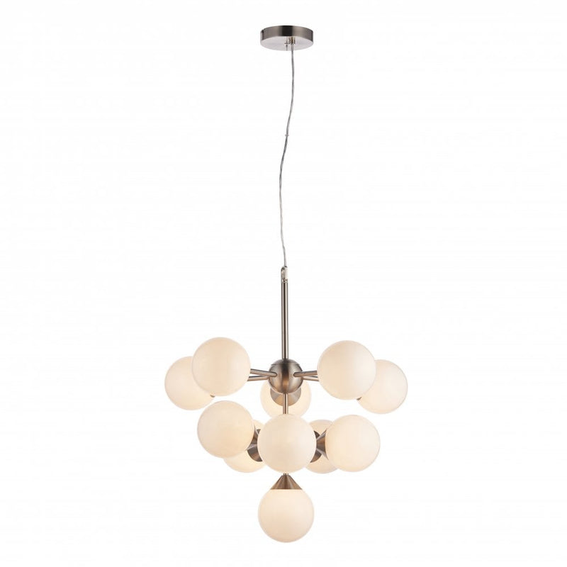 Oscar 11 Light Pendant in Satin Nickel with Gloss White Glass