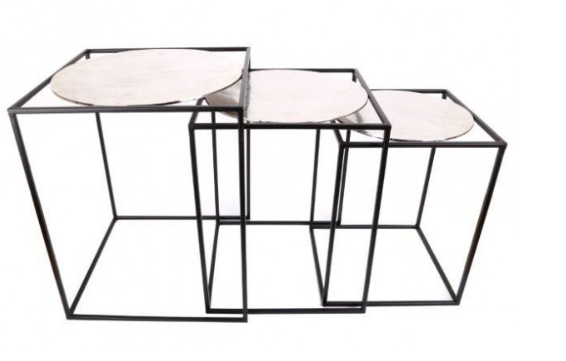 Set of 3 Round Top Square Base Tables 100% Aluminium