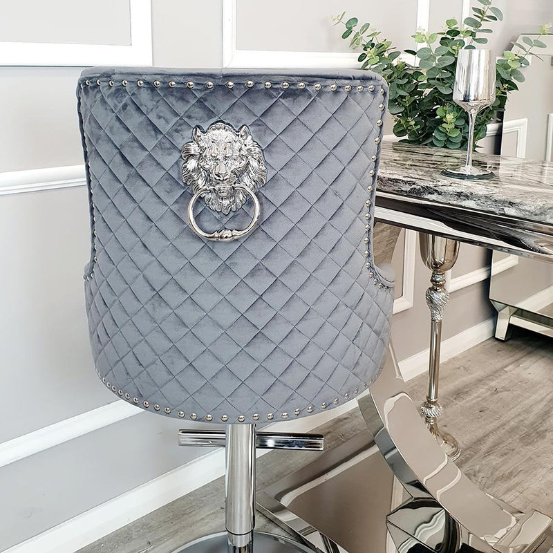 Bentley Bar Stool with Lion Knocker and Quilted Back