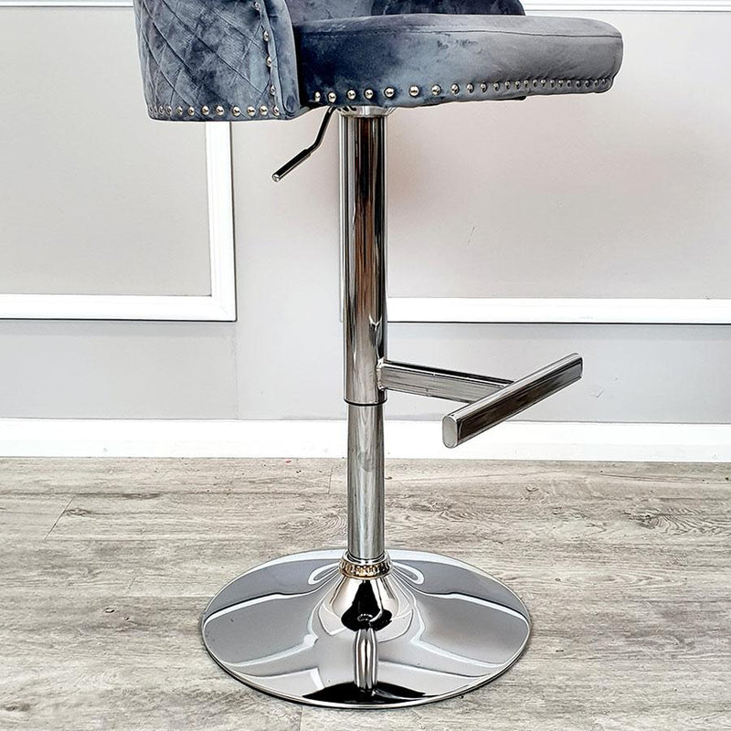 Bentley Bar Stool with Lion Knocker and Quilted Back