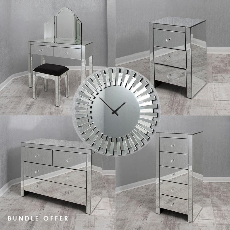 3 Drawer Bedside Plain Mirror