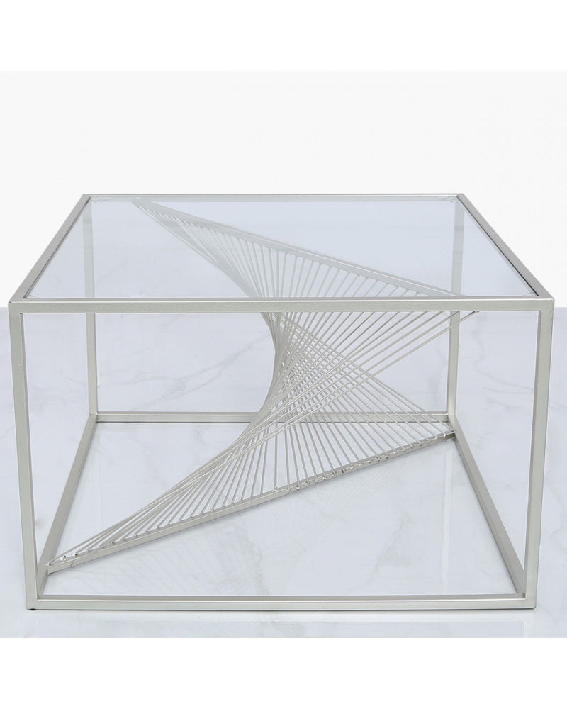 Silver Metal And Clear Glass Coffee Table With Unique Design