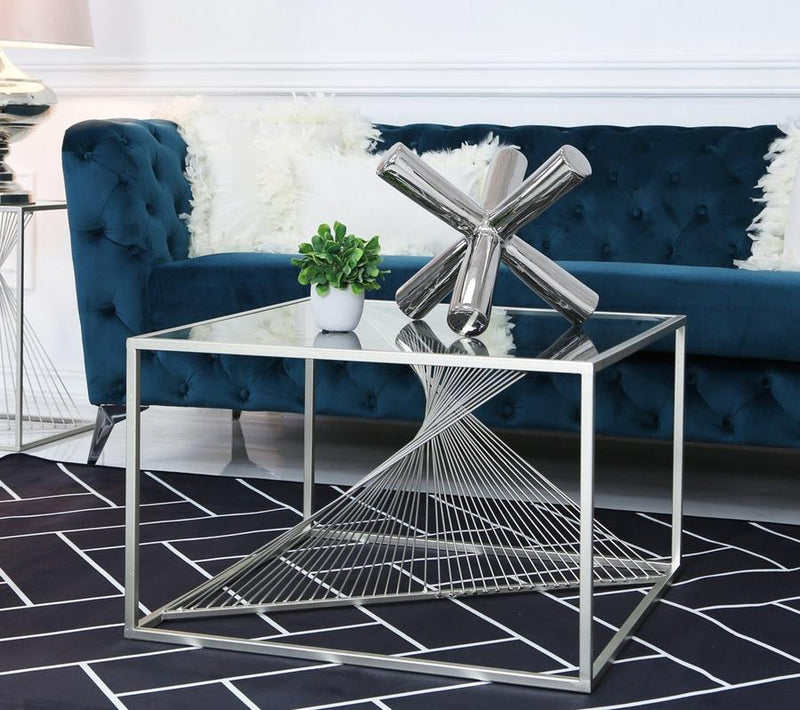 Silver Metal And Clear Glass Coffee Table With Unique Design