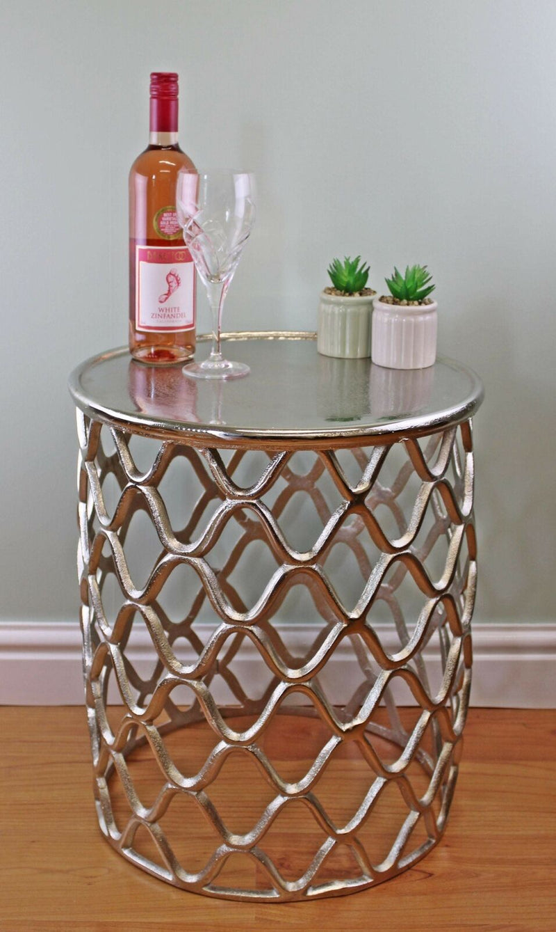 Decorative Silver Metal Lattice Design Side Table