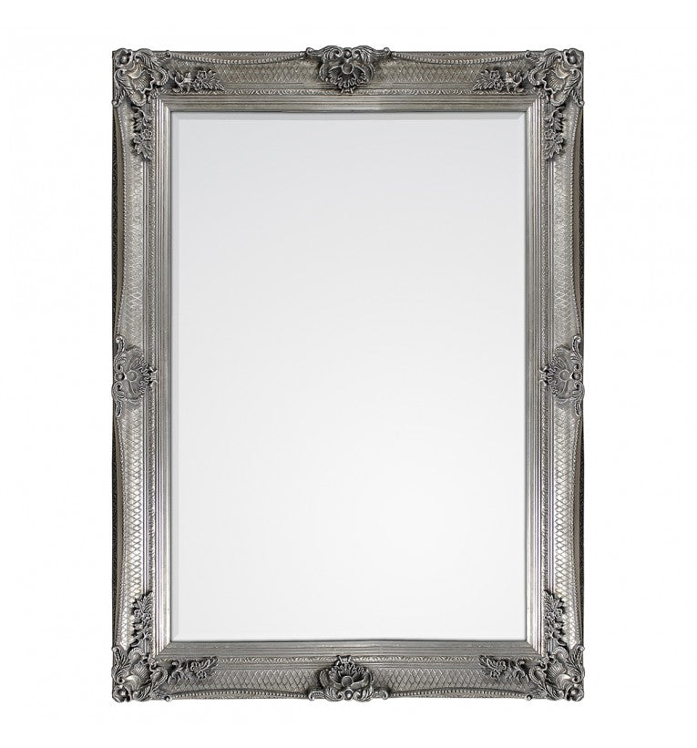 Rectangular Ornate Abbey Mirror Silver 110 x 79cm