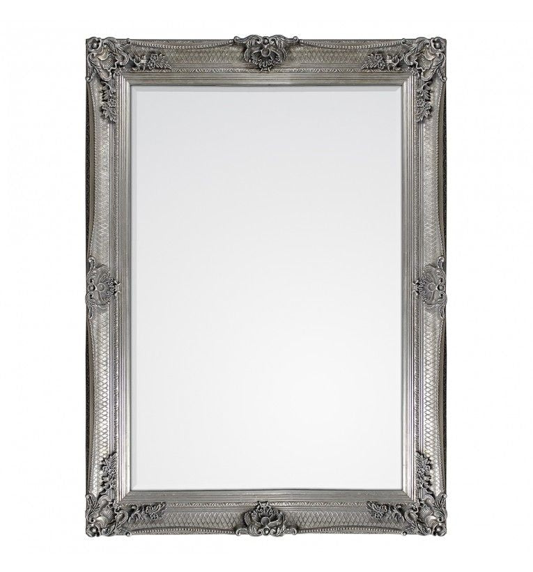 Rectangular Ornate Abbey Mirror Silver 110 x 79cm