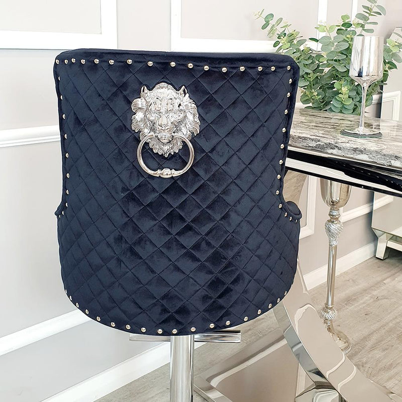 Bentley Bar Stool with Lion Knocker and Quilted Back