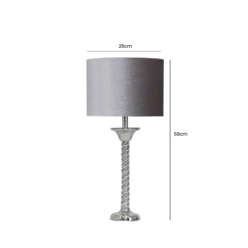 40cm Glitz Twist Table Lamp with Grey Velvet Shade