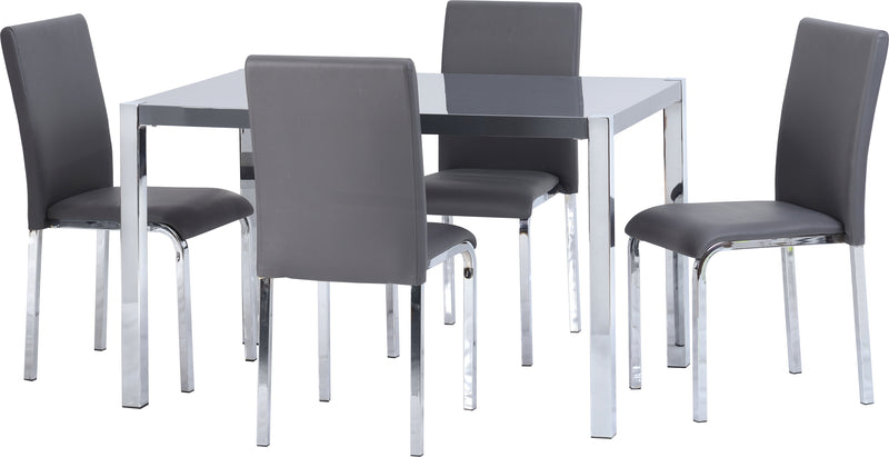 Charisma 4' Dining Set Grey Gloss/Chrome/Grey Faux Leather