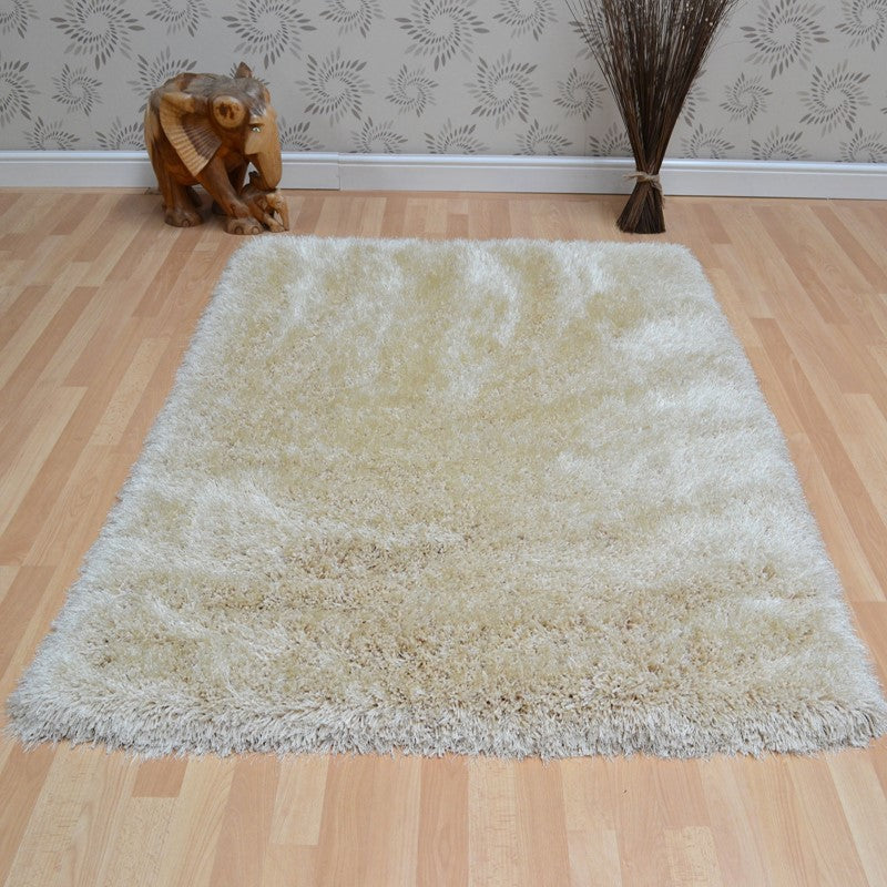 Cascade Shaggy Plain Cream Luxury Polyester Rug by Asiatic