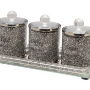 Set of 3 Crushed Diamond Tea Coffee Sugar Storage Canister Jars Pot Container