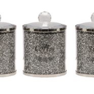 Set of 3 Crushed Diamond Tea Coffee Sugar Storage Canister Jars Pot Container