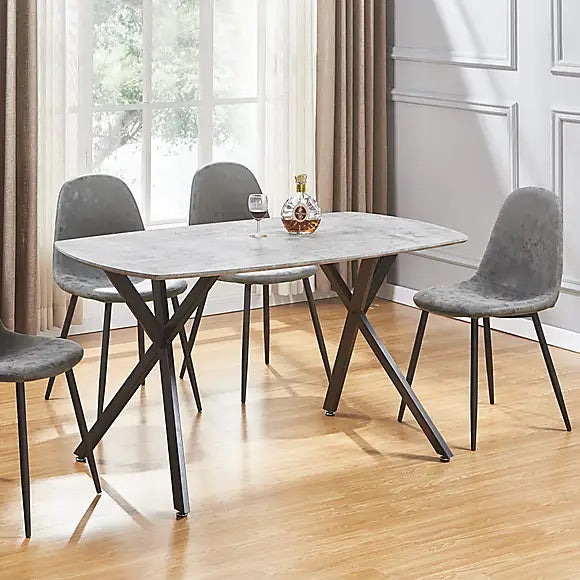 Athens Dining Set Concrete Effect Grey with 4 Chairs