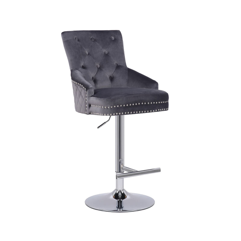 Shimmer Grey velvet Quilted Back Plush Chrome Bar Stool