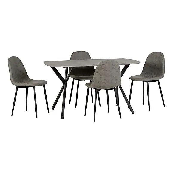 Athens Dining Set Concrete Effect Grey with 4 Chairs