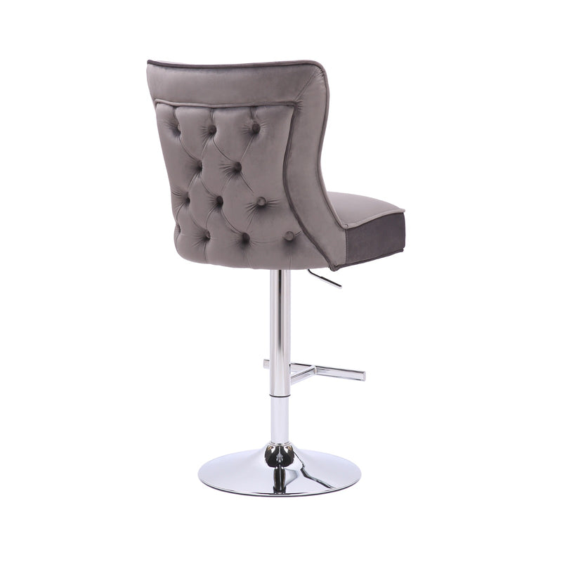 Shimmer Grey velvet Quilted Back Plush Chrome Bar Stool