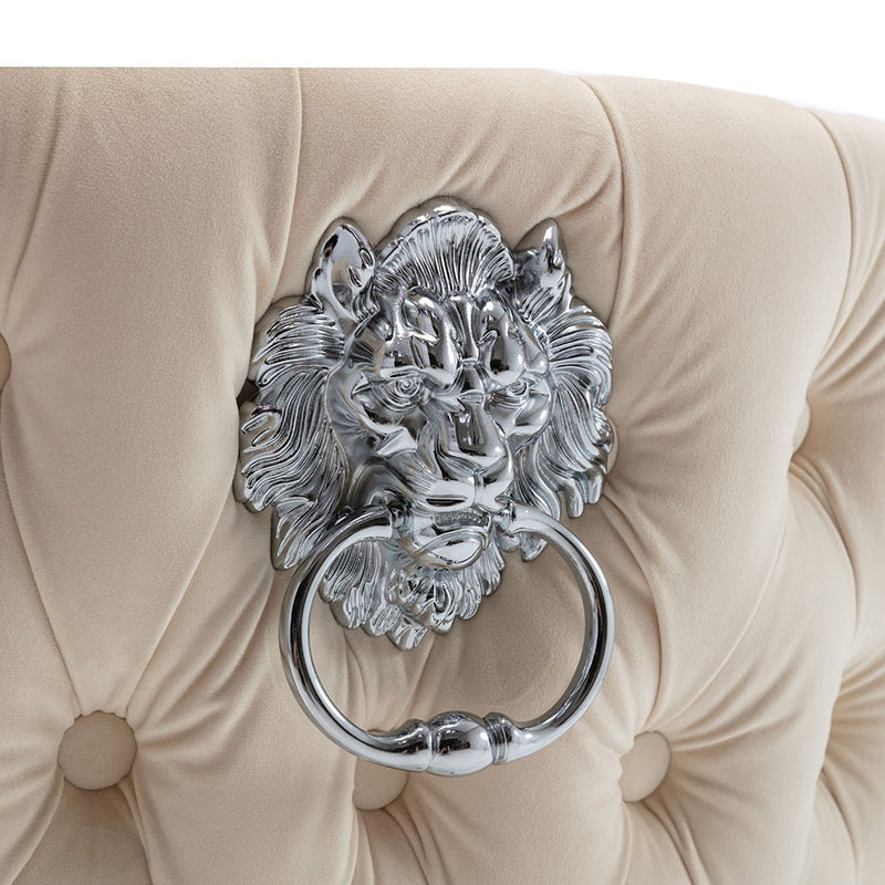 Cream French Velvet Lion Knocker Dining Chair With Chrome Leg