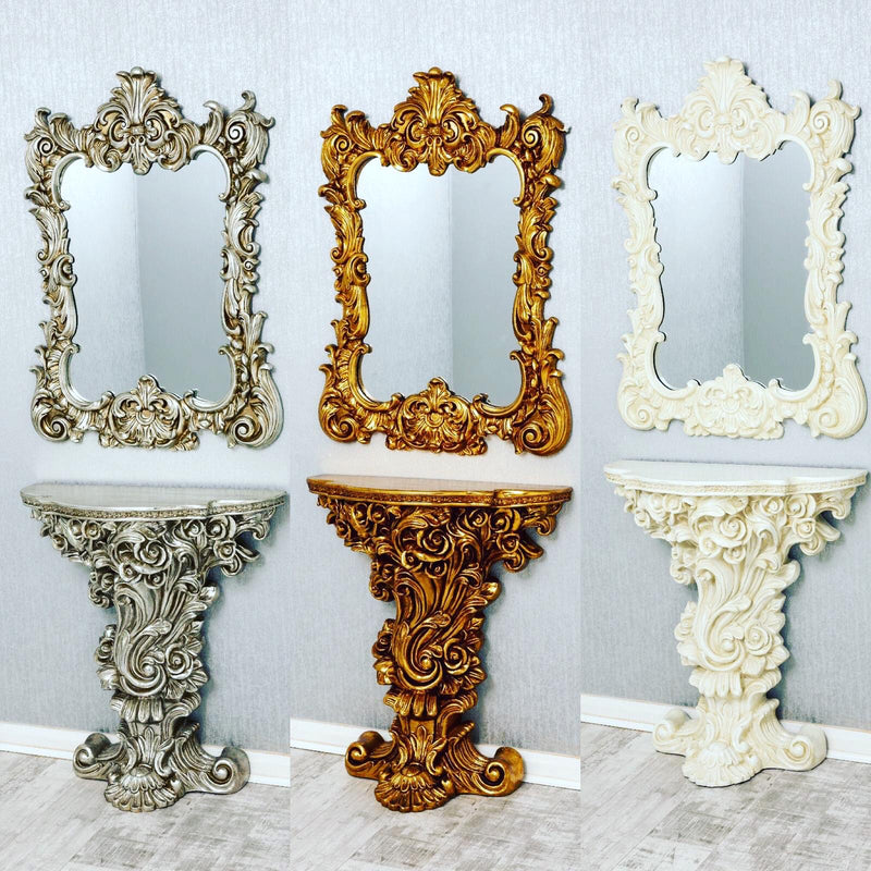 French Ornate Console Table and Mirror set