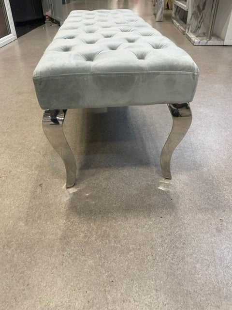 Stunning luxury grey velvet Louis dining bench 140cm wide, Light  grey dining bench