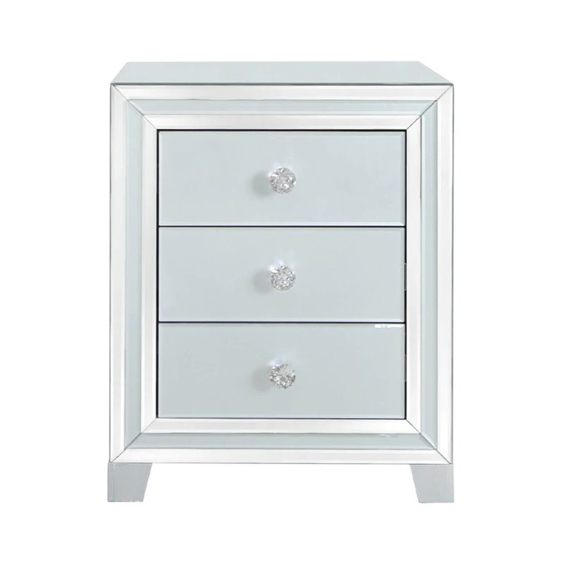 GREY MANHATTAN MIRROR 3 DRAWER BEDSIDE CABINET