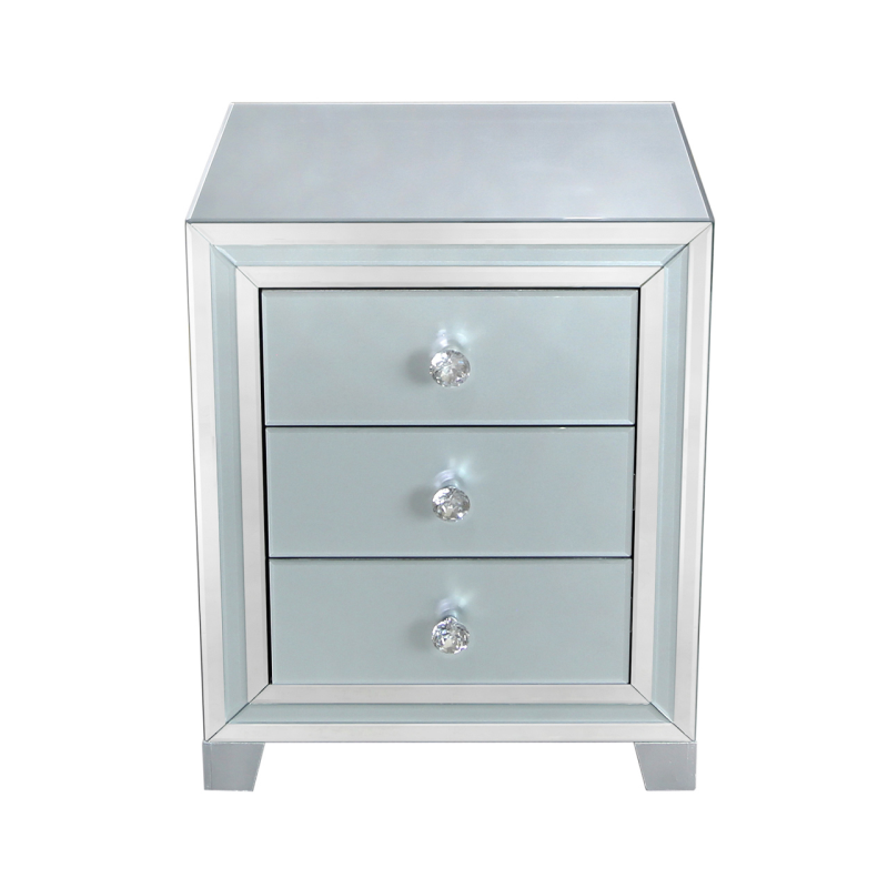 GREY MANHATTAN MIRROR 3 DRAWER BEDSIDE CABINET