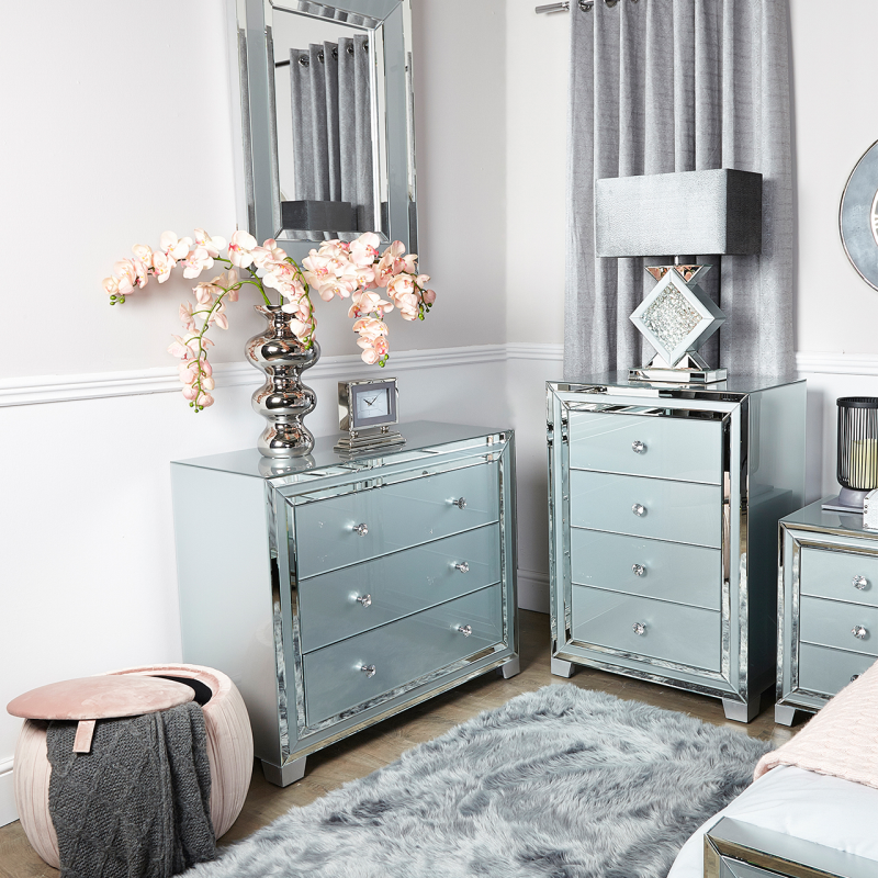 Grey Manhattan Mirror 4 Drawer Cabinet