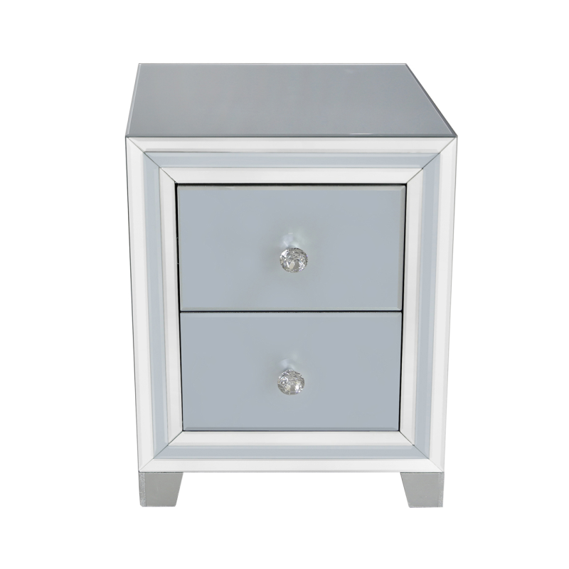 Grey Manhattan Mirror 2 Drawer Bedside Cabinet