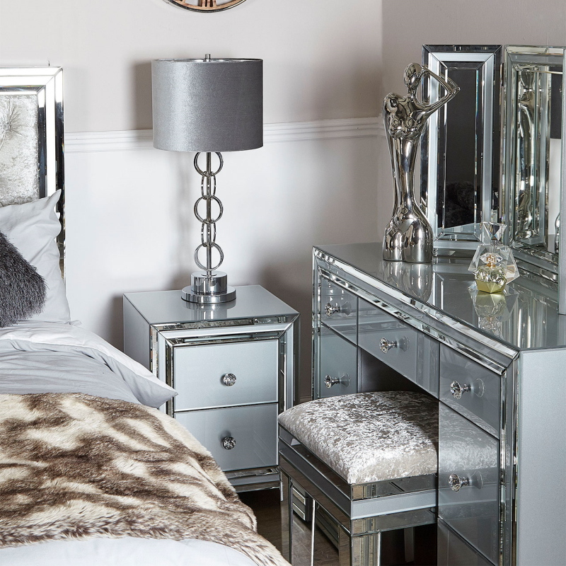 Grey Manhattan Mirror 2 Drawer Bedside Cabinet