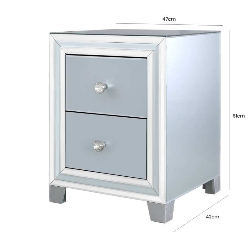 Grey Manhattan Mirror 2 Drawer Bedside Cabinet