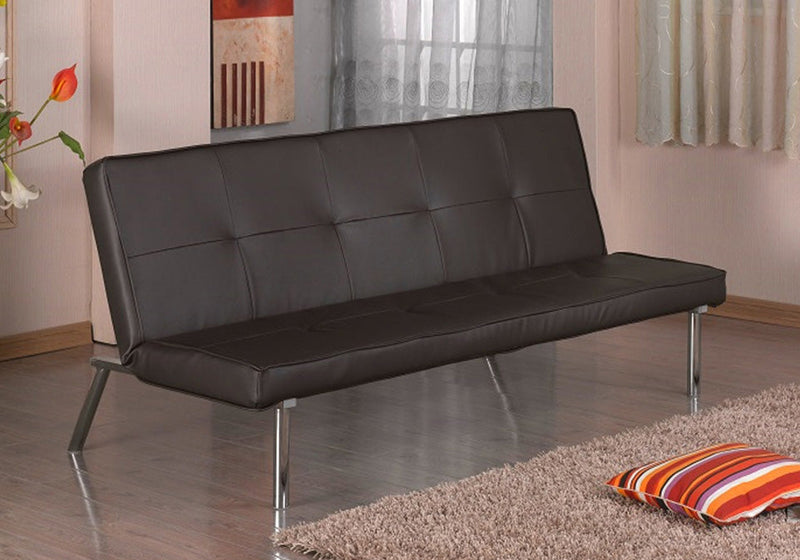 3 Seater Seattle Style Black Faux Leather PU Sofa Bed with Chrome Metal Frame Legs